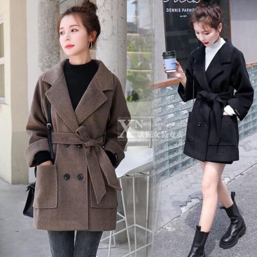 Womens Short Woolen Coat With Suit Collar For Fall/Winter Double-Breasted Slim Female Simple Classic Jacket Windbreaker y1394