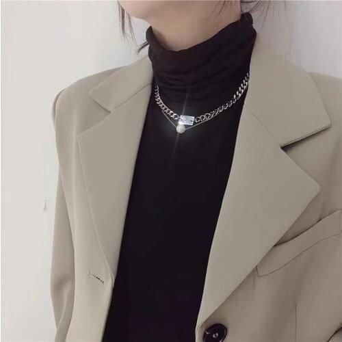 2020 New Vintage Exaggeration Simple Punk Hip hop Metal Multi-layer Pearl Necklace For Women Girls Party Jewelry Gifts