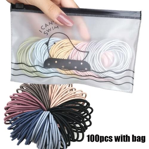 100pcs/ Bag Sweet Girls Women Colorful Elastic Scrunchies Hair Ties Simple Design Hair Band Rope Scrunchie Accessoreis