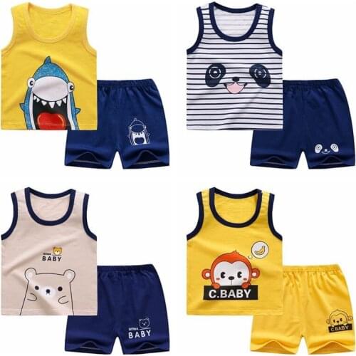 2021 Summer Baby Girls Clothes Sets Cartoon Print 0-4T Baby Kids Boys Clothes Vest Tops+shorts 2pcs Childrens Tracksuit Outfits