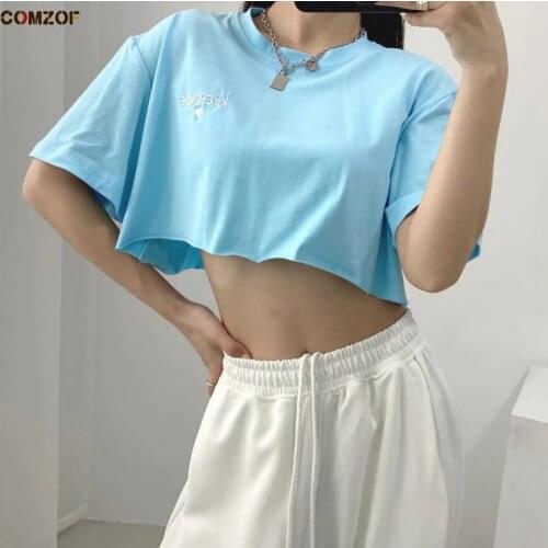 2021 Summer Loose Women T Shirt Short Sleeve Crop Tops Embroidery Tees Blouse Oversized Clothes Harajuku Poleras Mujer
