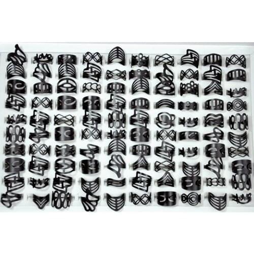 300Pcs Vintage Matte Black Alloy Ring Gypsy Adjustable Finger Tattoo Rings Lots For Women Men Mix Style Jewelry Wholesale LR4040