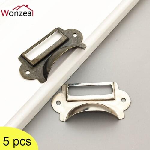 5PCS File Name Card Iron Cabinet Drawer Handles Label Pull Holder Antique Bronze Wardrobe Furniture Hardware Accessories