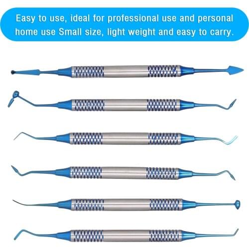 6pcs Dental Composite Resin Filling Spatula Titanium Plated Head Resin Filler Set Thick Handle Restoration Set Dental Instrument