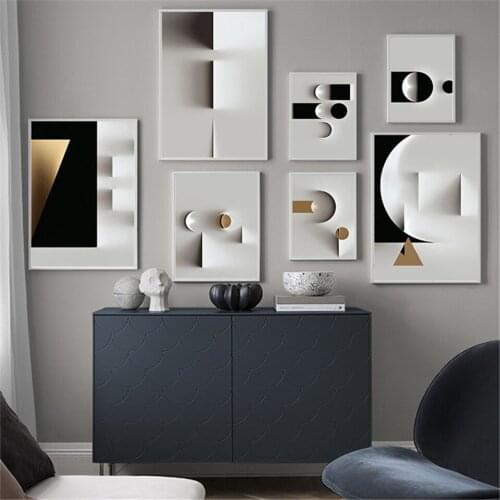 Abstract Geometric Pattern Gold Foil Black White Canvas Art Paintings For Living Room Bedroom Posters Prints Wall Poster Decor