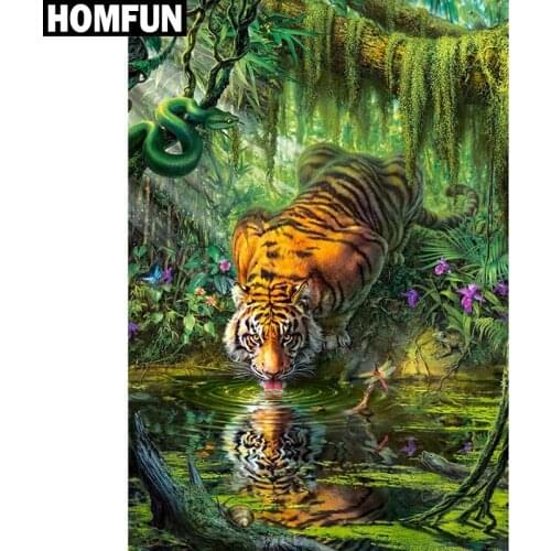 HOMFUN Full Square/Round Drill 5D DIY Diamond Painting "Forest Tiger" Embroidery Cross Stitch 5D Home Decor Gift A03921