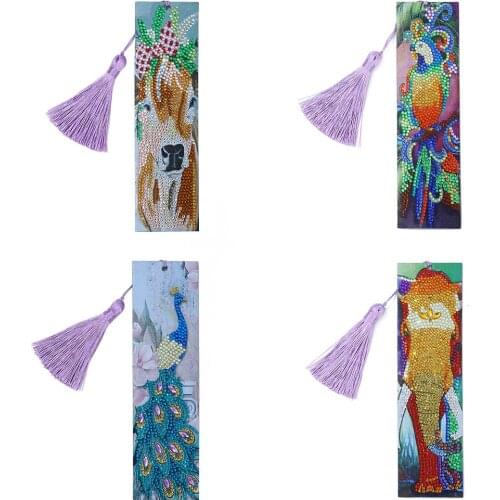 Special Shaped Rhinestone Diamond Painting Leather Bookmark DIY Tassel Craft Book Page Marker for Teachers Students