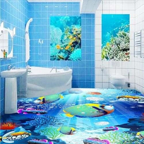 Free Shipping Bathroom 3D underwater world floor painting moisture-proof living room bedroom kitchen office flooring mural