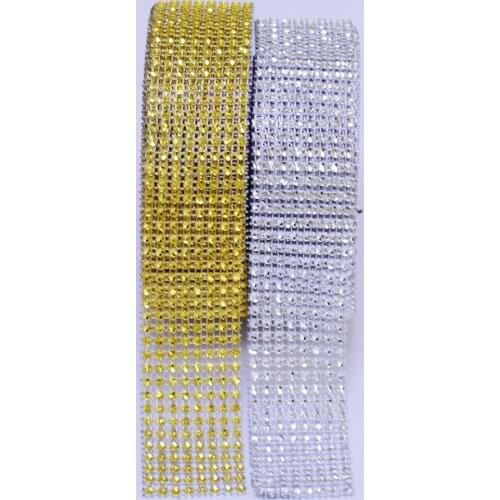 1.55"X 5 Yards Gold Diamond sparkle Rhinestone Wraps Ribbon Wedding Home Decor