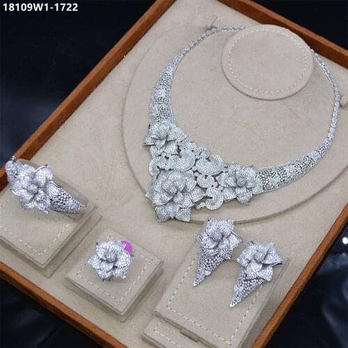 BrideTalk Flower Shape 4PCS Dubai Necklace Earring Bangle Ring CZ Sets Nigerian Women Wedding & Engagement Big Jewelry Set