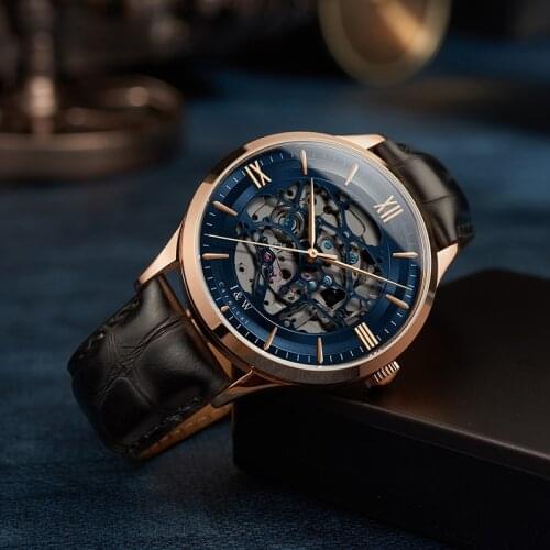 Reloj hombre Japan Movement Swiss CARNIVAL New Skeleton Watch Rose Gold Blue Automatic Watch Men Sapphire Waterproof Male clock