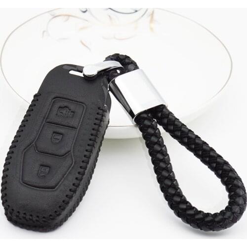 For Ford Fiesta Mk7 Mondeo Mk3 Mk4 C Max S Max Kuga 2017 Ranger Car Smart Key Cover Case Real Leather Key Ring Protection Bag