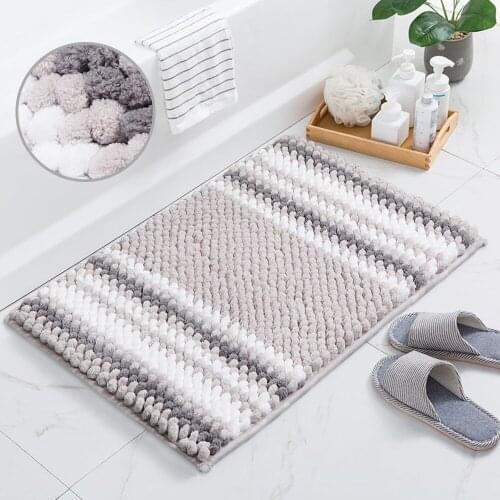 Household Carpet Entrance Door Mat Thick Loop Velvet Kitchen Bathroom Non-slip Mat Stripe Absorbent Floor Mat
