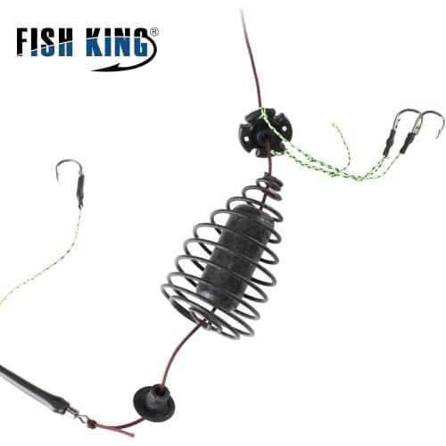 FISH KING 30-80g High Carbon Steel Metal Feeder Barbed Hook Carp Fishing Bait Cage Line Group Sinking Artificial Lure