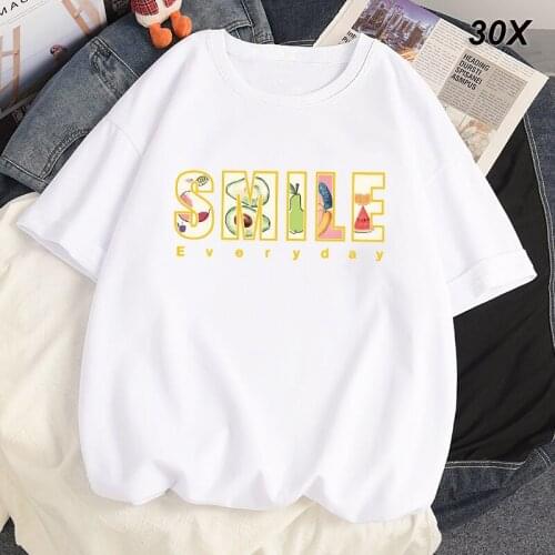 30Pcs/Lot High Quality Casual Womens T-shirt Hip Hop Short Sleeve Casual Cotton Womens Streetwear Top Tees
