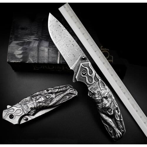 The Wolf totem Perfect Damascus Folding Knife Tactical Survival Knives Hunting Pocket Knife Marked Nostalgia