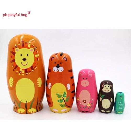 PB Playful Bag fun Five Layer Animal Russian Doll wooden toys painted crafts decorations celebrate Valentines Day gift WG09
