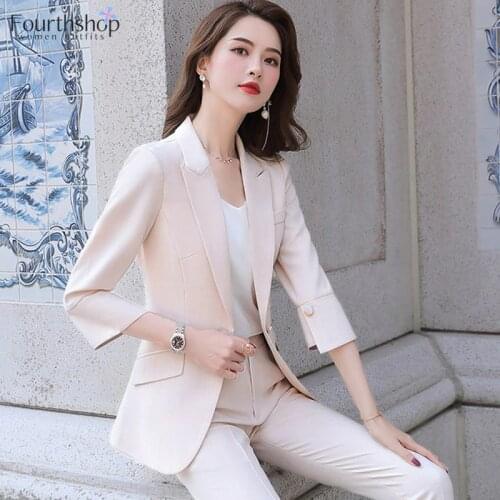 2 Piece Set Women Formal Uniforms Office Work Pantsuit Female Business Lady Pant Suits Plus Size Costume Fashion Blazer Set 2020