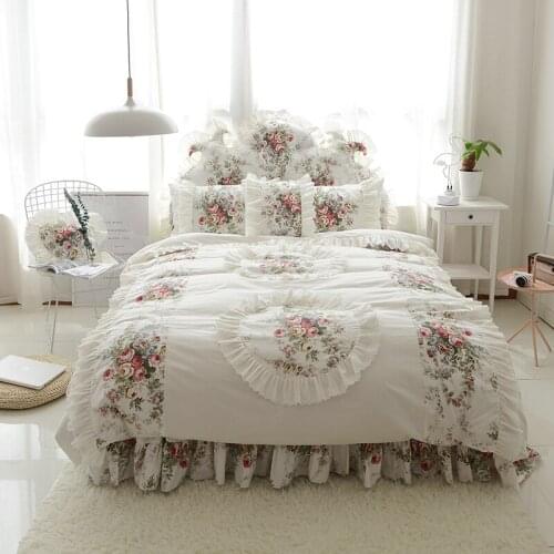 4/7pcs Korean style Bedding Set Queen Size Flowers Bedding Sets Bed skirt Pillowcase Duvet Cover Bed Quilt Bedlinen Bedclothes