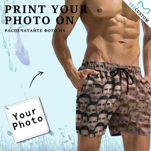 YesCustom Custom Father&Baby Face Photo Swim Suit Wear Drawstring Best Dad Men Trunk Surfing Shorts Couple Beach Party Sports