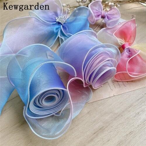 Kewgarden Wholesale Rainbow colors Organza Ribbons 6cm 60mm Handmade DIY Hair Bow Accessories Tulle Flower Packing 38 Yards