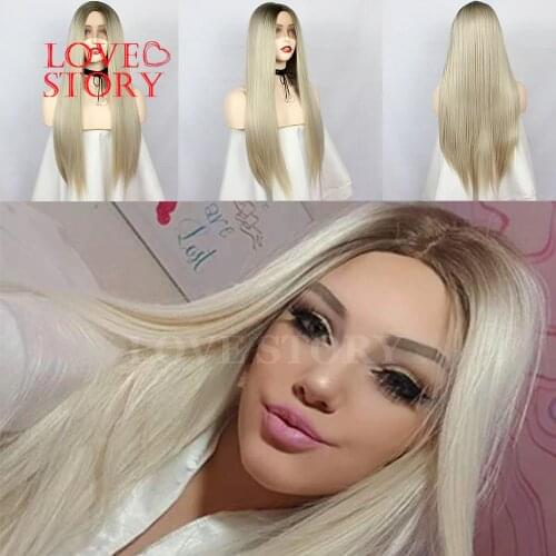 Lovestory Straight Two Tone Ombre Synthetic Lace Front Wig Glueless Dark Root Synthetic Lace Front Wigs With Babyhair