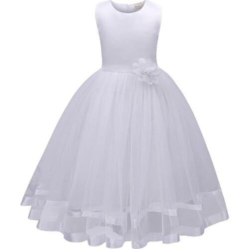 Cute Girls Summer Wedding Tank Dresses Toddler Princess Evening Dress for Kids Voile Baby Robe Party Lace Ball Gown