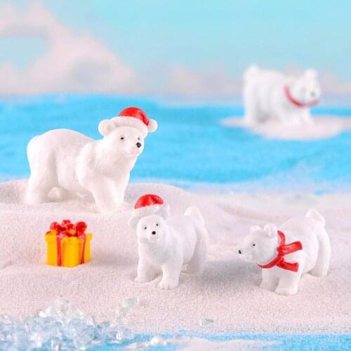 ZOCDOU 1 Piece Cute Christmas Hat Polar Bear Christmas Gift Bear Ornament Small Statue Little Figurine Crafts Animal Decoration