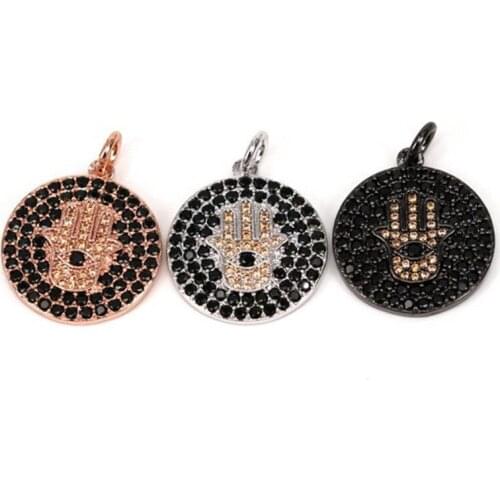 Fashion Evil eye charm for Unisex bracelet Micro Pave Hand Pendant charm Black Champagne Cubic Zircon charms