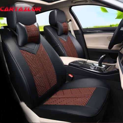 CARTAILOR Cool PU Leather & Ice Silk Seat Cover Set fit for 2011 2015 Nissan Murano Car Seat Covers & Supports Black Cars Seats