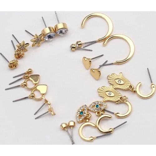 Small Earrings Set 3 Pairs of Stud Womens Heart Statement Ear Star Hoop The Devils Eye Diamonds Crystal Ball Simple 202128