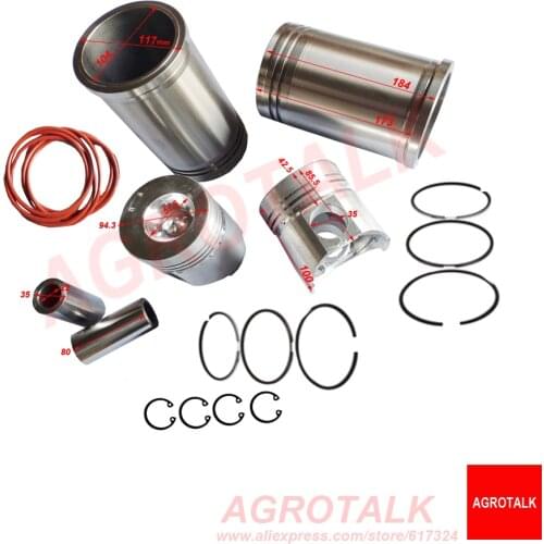 Set of piston group for Jiangdong TY295IT, includes piston, lines, piston rings, pins, water seals for one engine use