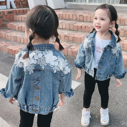 Autumn Girls Jackets Kids Denim Jackets Flower Appliques Cowboy Coats Back To School Outerwear Tops 1-8 Yrs Girls Winter Clothes