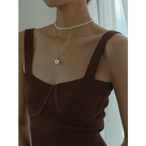 Brass With 18K Gold Layered Real Pearl Choker Necklaces Runway T Show Party Designer Gown Top Gothic Ins Japan Korean Trendy