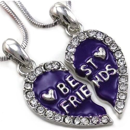 Wholesale Cheap Bulk Factory Directly Best Friends Split Heart Shaped Rhinestone Heart Necklaces With Snake Chain