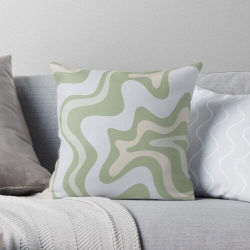 Pillowslip Liquid Swirl Contemporary Abstract in Light Sage Green Grey Almond Throw Pillow 100% Cotton