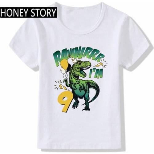Boys Girls Casual Tops Cute Cartoon Dinosaur Number 1-9 Birthday Kids T Shirt Summer New Fashion Short Sleeve Children Tshirts