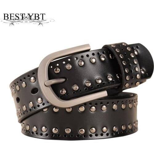 Best YBT Women belt fashion rivet decoration Imitation leather Alloy pin buckle belt casual simple Women sport cowboy belt
