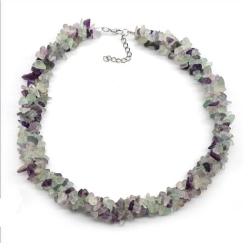 Handmade Silver Plated Irregular Shape Fluorite Stone Pendant Link Chain Necklace Red Coral Jewelry