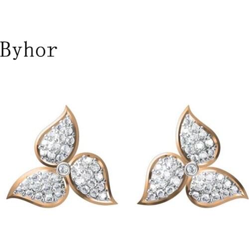 Byhor Solid 14K White/Yellow+White/Rose+White Gold 0.71ct H/SI Natural Diamond Fine Jewelry Wedding windmill stud earring Cерьги