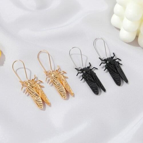 Creative Insect Earrings Gold-color-cicada Drop Earrings For Women Earing Jewelry Gold Black Color Earings Kolczyki N96