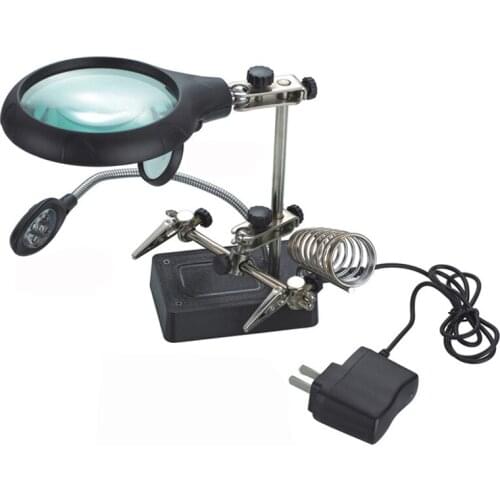 MG16129-C Magnifying glasses Magnifier 2.5X 7.5X 3rd Helping Hand LED Soldering Iron Stand Welding Repair Holder Tools loupe