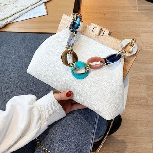 Womans Handbag And Purse Leather Shoulder Bag Chain Cross body Bag For Women 2021 Wood clamp Hand Bag Ladies Clutches Purse