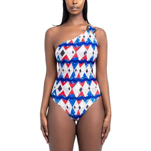 Women Digital Print One-piece Swimsuits One Shoulder Low-cut Backless Swimwear 2021 Summer Ladies Fashion Bathing Beachwear