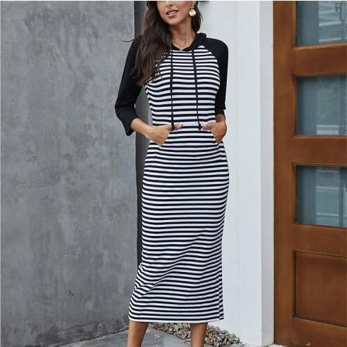 Plus Size Women Dress Hooded Patchwork Skinny Maxi Dress Women Fashion Streetwear Casual Outfits Clothing Casual Loose Big Size