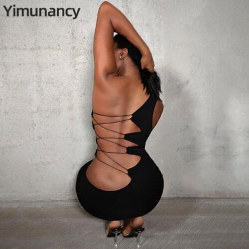 Yimunancy Cross Cut Out Backless Dress Women One Shoulder Bodycon Dress 2021 Summer Sexy Dresses Vestidos Robes