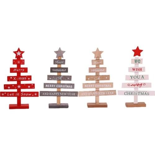 1PC Creative Desktop Tree Wooden Christmas Ornament DIY Christmas Tree Star Painted Home Decorations Props Kids Gift
