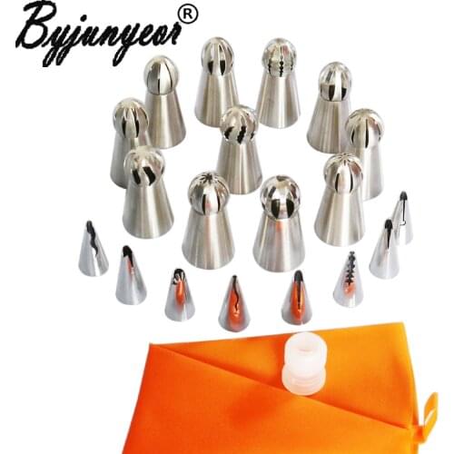 21PCS/SET Korean+Globular Russian Stainless Steel Icing Piping Nozzles Tips Pastry Cake Decorating Decoration Tools CS086