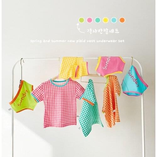 3pcs/Set Baby T Shirt +Panties Suit Kids Underpants Baby Girl Plaid Letter Print Briefs Panties Girls Boys Childrens Underpants