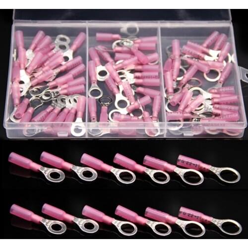 90PCS Insulaterd Heat Shrink Ring Terminals Cable Wire Electric Crimp Terminals Connector Kit M6/M8/M10 Red